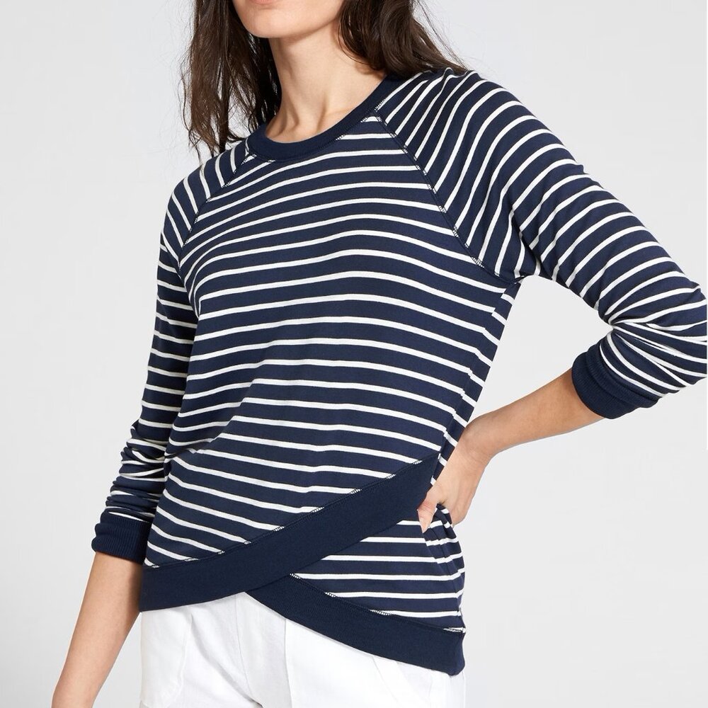 Athleta Navy Striped Criss Cross Sweatshirt Medium Tall MT
